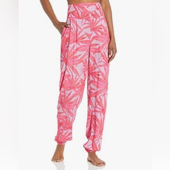 PJ Salvage Pants - PJ Salvage Womens Loungewear Pink Tranquil Palm Joggers  Size M